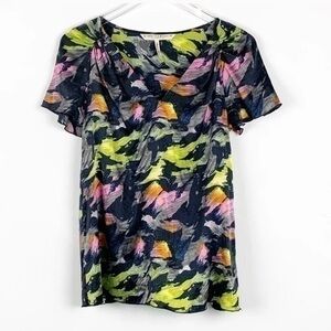 Rebecca Moses Blouse Floral Short Sleeve Size Small